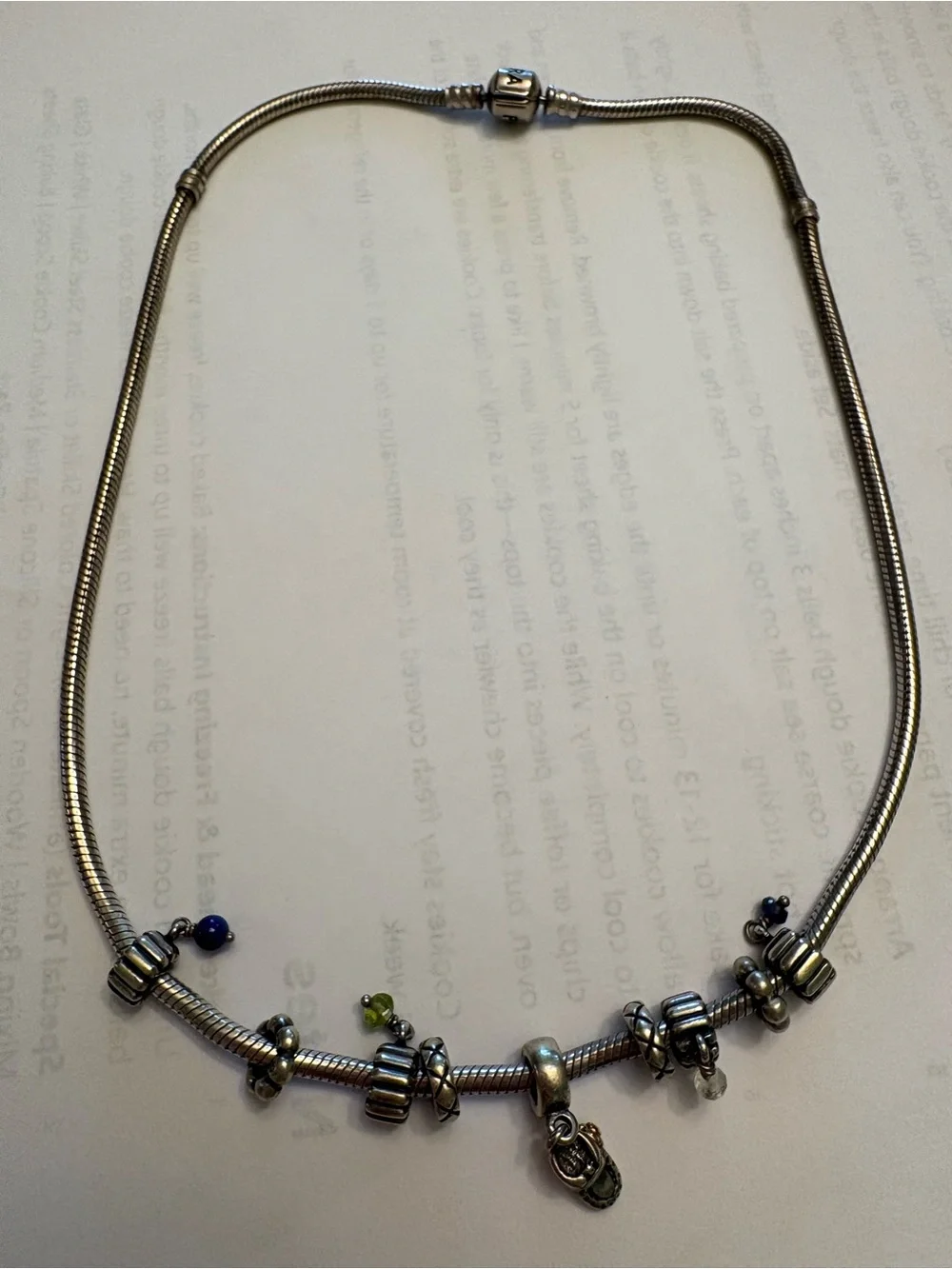 Authentic Pandora Silver Snake Chain Necklace 925 ALE Barrel Clasp With 9 Charms